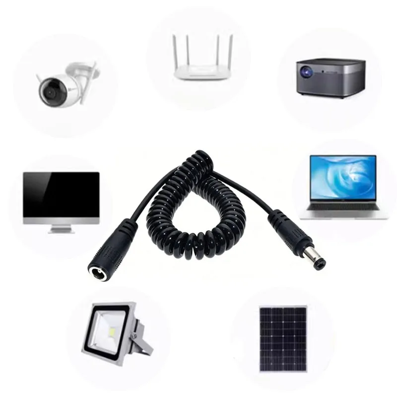 1 conector de Cable de resorte DC macho hembra 5,5X2,5mm 5,5mmX2,1mm enchufe recto cargador de alimentación 150cm 70cmextension Cable - imagen 5