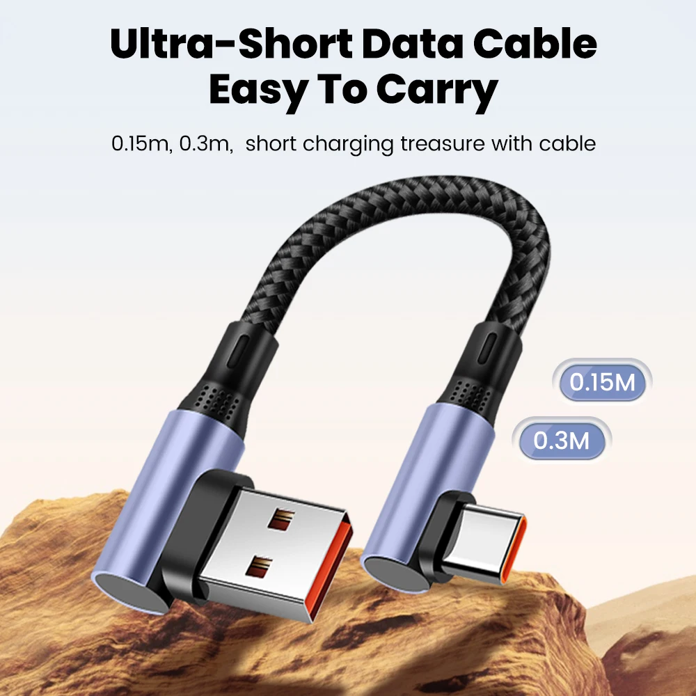 Cable de carga corto de doble codo 6A, Cable USB C a tipo C de 0,15 M/0,3 M para iphone 15 16, Samsung, Xiaomi, Cable de banco de energía para teléfono - imagen 2