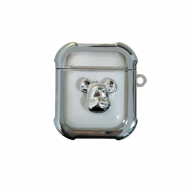 Oso 3D adecuado para AirPods Pro2 Apple Bluetooth funda para auriculares inalámbricos 3 plateado transparente 2 funda protectora - imagen 5