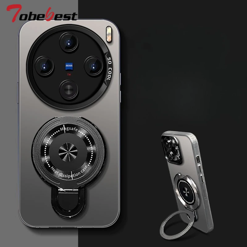 Funda con soporte magnético Aurora láser de lujo para Vivo X200 Pro mini X200S X100 X100S Ultra 90 Pro mate IMD cubierta a prueba de golpes