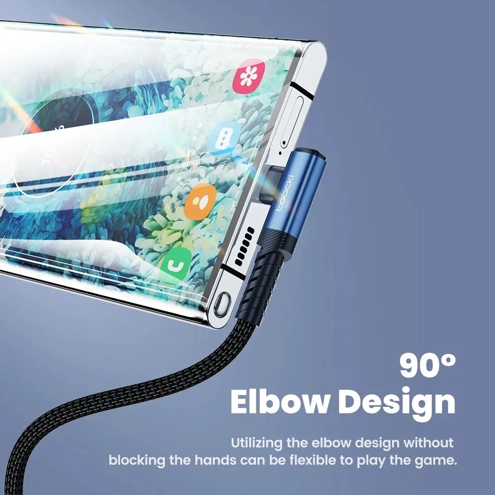 Toocki 2 IN 1 USB Type C Cable 90 Degree Elbow PD 60W Fast Charging Data Cord for Xiaomi Samsung Realme POCO USB C Charger Wire - imagen 2