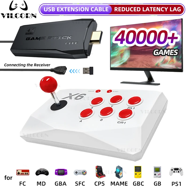 Nueva consola de videojuegos Arcade 4K, palo de juego de TV con doble Arcade Joysitck para 15 emuladores con cable de extensión, regalo de máquina de juegos - imagen 2