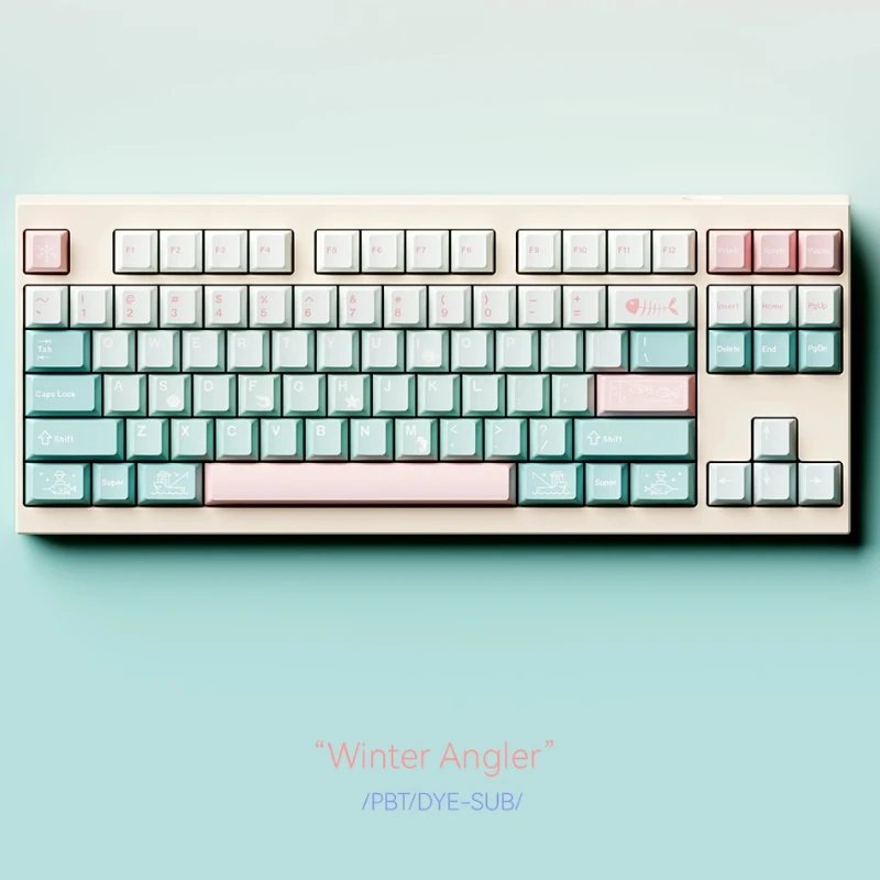 Juego de teclas con tema de pescador de invierno, perfil de cereza, sublimación PBT, teclas originales personalizadas hechas a mano para regalo de teclado mecánico