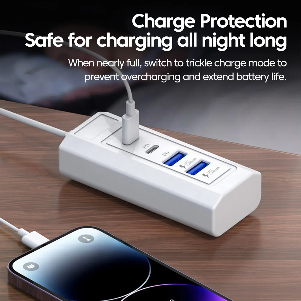 Cargador USB multipuerto PD, carga rápida, divisor QC3.0 de 4 puertos, cargador rápido para adaptador de pared de enchufe de extensión de teléfono móvil ﻿ - imagen 5