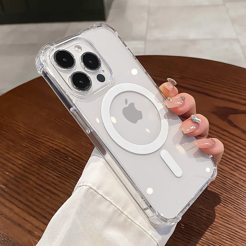 Fundas de teléfono magnéticas transparentes a prueba de golpes para For Apple iPhone 16, 15, 14, 13, 12, 11 Pro Max, For Magsafe, cubierta trasera de carga inalámbrica - imagen 5