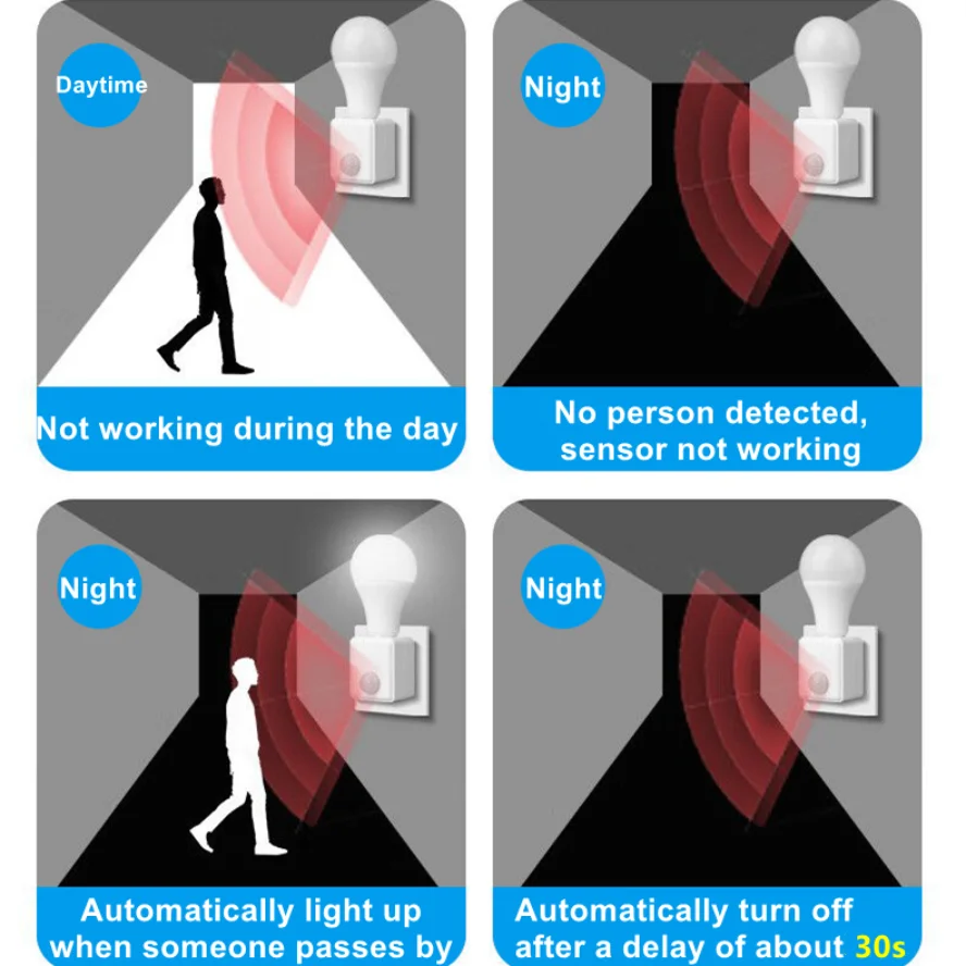 E27 PIR Sensor de movimiento Base de lámpara Led AC85-265V enchufe UE EE. UU. Bombilla de inducción humana soporte adaptador de enchufe convertidor ajustable - imagen 4