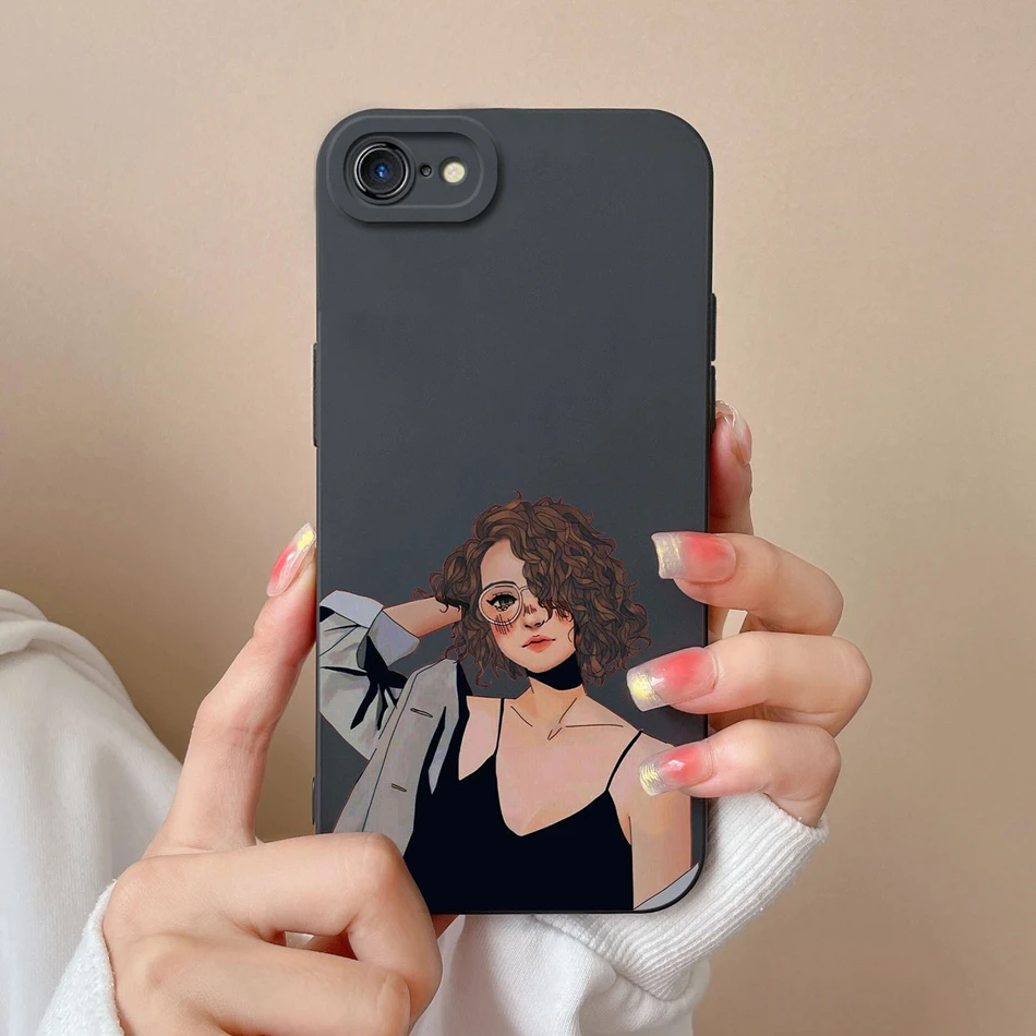 Para iPhone 7 8 Plus iPhoneSE funda de teléfono con bonito gato para iPhone SE iPhone7 7 + iPhone8 8 + carcasa anticaída de silicona líquida suave - imagen 3