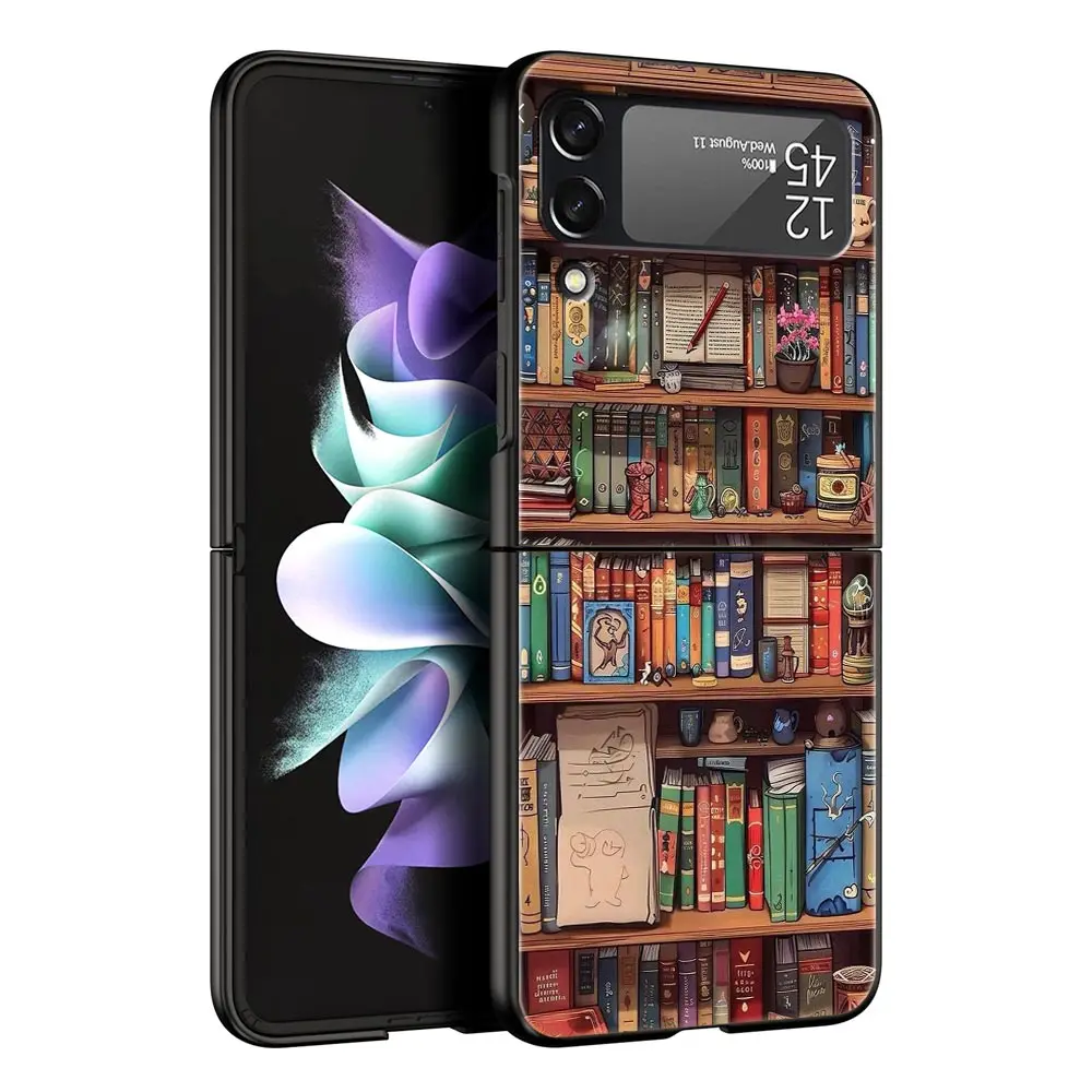 Leer libros ilustración funda de teléfono para Samsung Galaxy Z Flip3 Flip4 Flip5 funda Shell para Z Flip 3 4 5 6 cubierta plegable dura negra - imagen 5