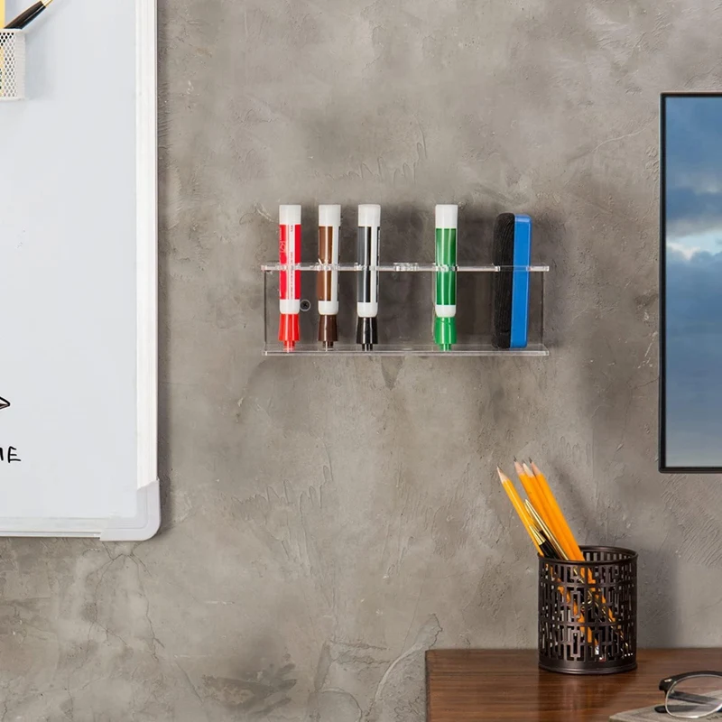 Soporte de marcador de borrado en seco, soporte de acrílico transparente con ranuras y borrador, portalápices - imagen 5