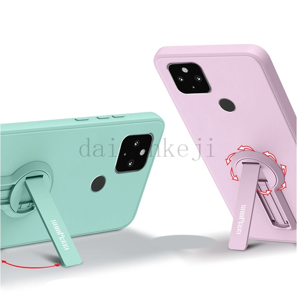 Funda de silicona líquida para Google Pixel 5 4 3 Pixel 5A 4A 3A XL 4G 5G, Funda suave para teléfono con soporte, Funda con cordón - imagen 5