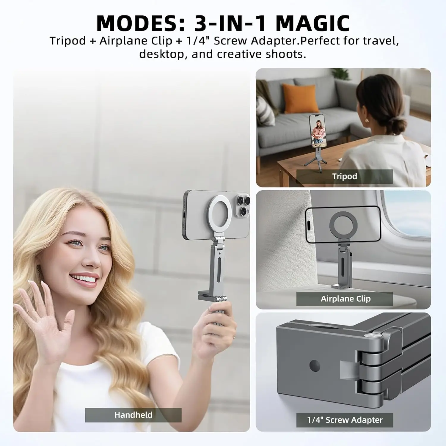 Soporte Magnético Universal para Teléfono, Plegable, Giratorio, Manos Libres, para Viajes en Avión, Soporte Portátil para Teléfono Celular, Soporte para Selfies - imagen 3
