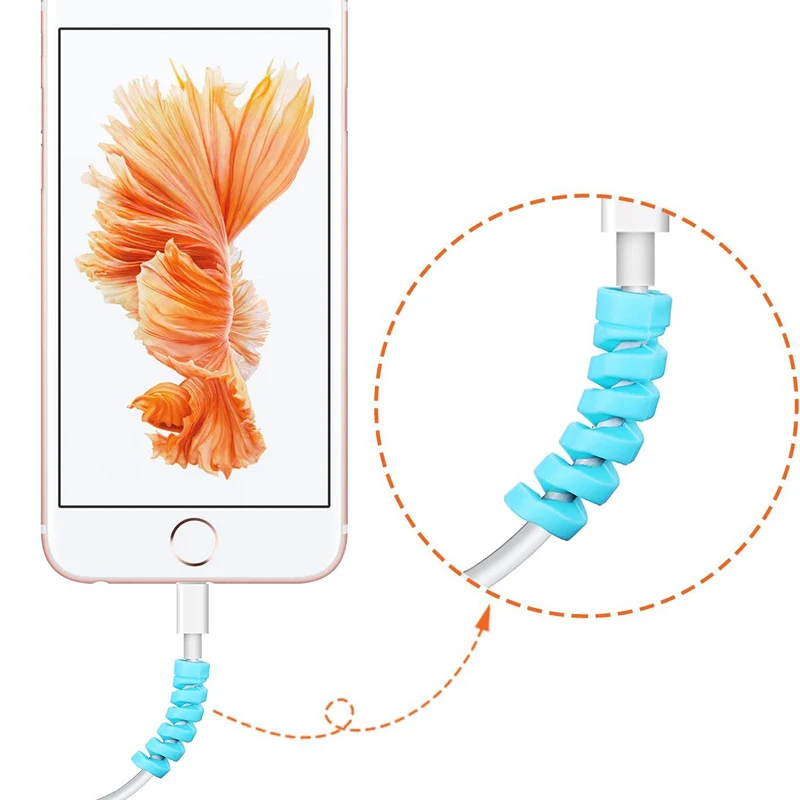 Protector de Cable Flexible de silicona, organizador de gestión de cables, Protector en espiral para todas las líneas de datos de teléfonos móviles, 10 piezas - imagen 5