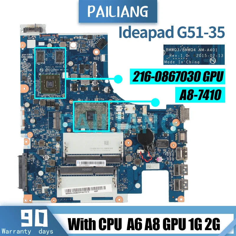Placa base para portátil LENOVO Ideapad G51-35, placa base probada completamente, NM-A401, GPU, 1G, 2G, DDR3, 5B20J22828, 5B20J22830, A6-7310 - imagen 2