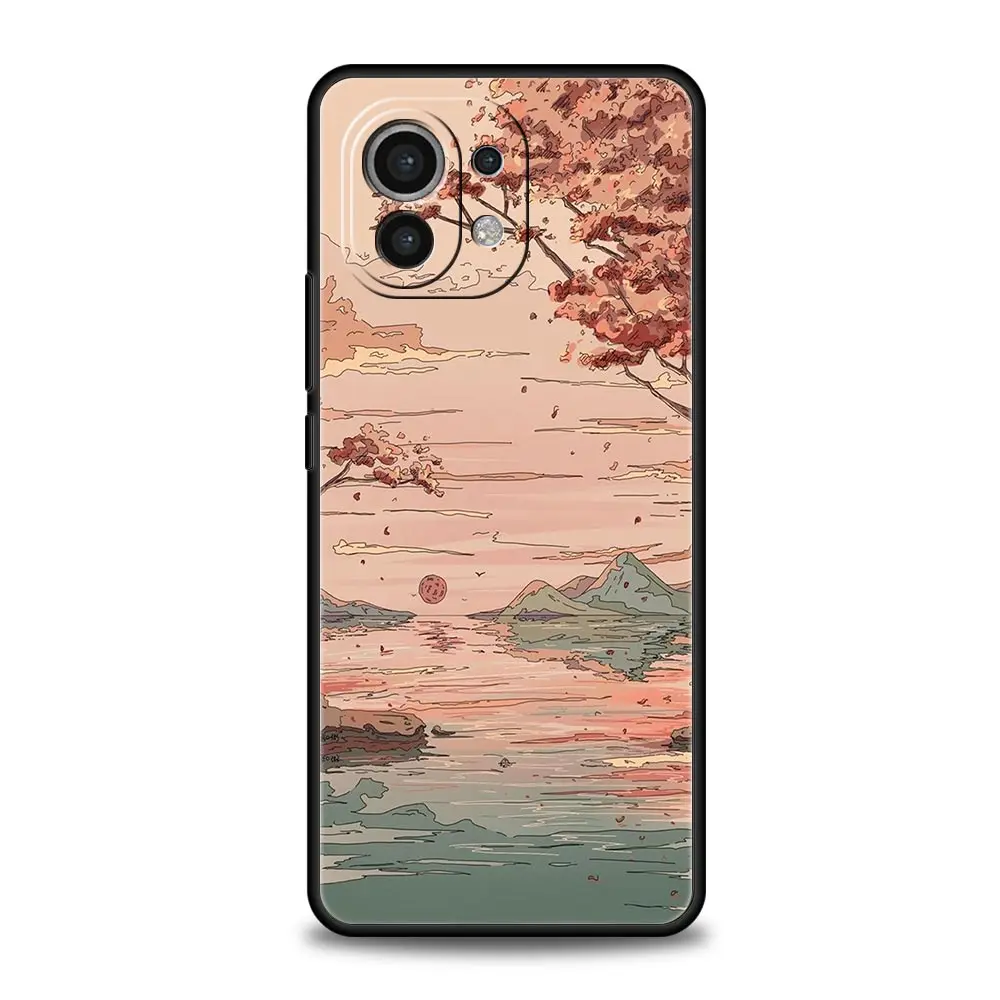 Funda de teléfono de lujo con paisaje de puesta de sol de Japón para Xiaomi 12T Pro 12 13 11 Ultra Mi Note 10 Lite 10T 5G 11X Pro 11T 9T, funda suave - imagen 5