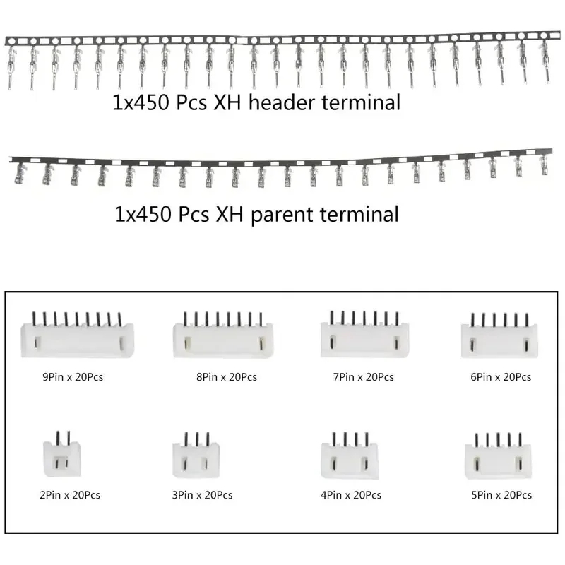 1220 Uds XH2.54mm 2 3 4 5 6 8 9 pines carcasa de puente terminales desnudos de engarzado con conectores macho hembra Kit surtido juego de mezcla