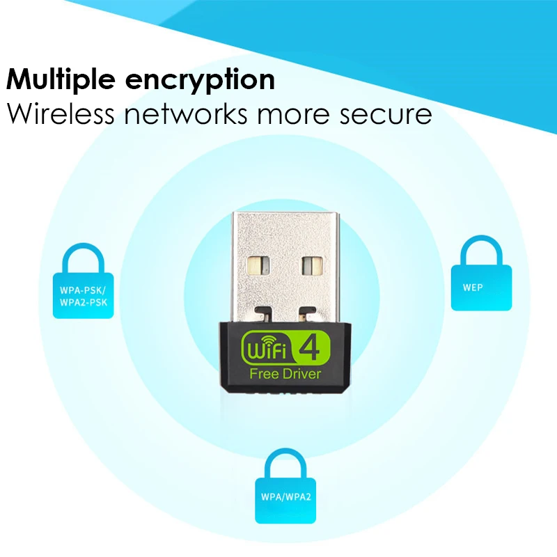 Adaptador inalámbrico USB, tarjeta de red Wi-Fi4 de 150Mbps, controlador gratuito, Dongle receptor Wifi RTL8188GU para Win7/8/10, Adaptador de escritorio para PC - imagen 3