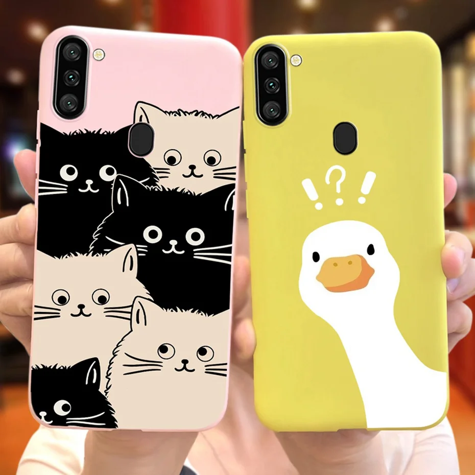 Para Samsung Galaxy A11 M11 lindos animales de dibujos animados funda de teléfono para Samsung A11 M11 A115F M115F Color caramelo funda trasera de silicona suave