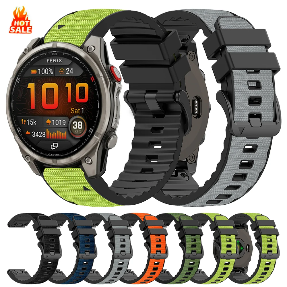 Correa de reloj QuickFit de nailon y silicona de 22mm y 26mm para Garmin Fenix8 Pro 47mm 51mm Enduro 3 2/Epix/Quatix 8/Tactix 8, correa de muñeca deportiva