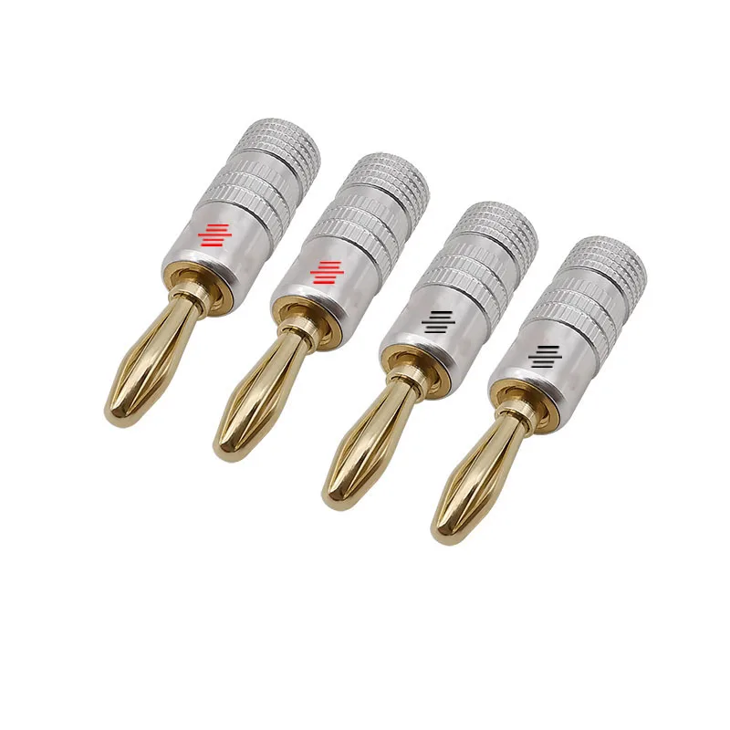 Conector Banana de 4 piezas y 4mm chapado en oro, clavijas Banana macho de 4mm, conectores de cable de bloqueo de tornillo para altavoz de Audio, poste de encuadernación