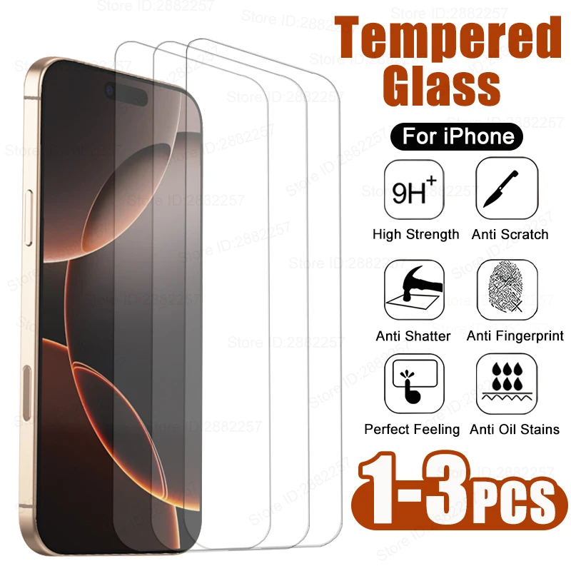 Funda completa de vidrio templado para For iPhone, Protector de pantalla de alta definición, accesorios de teléfono para For Apple iPhone 16, 15, 14, 13, 12, 11 Pro Max Plus Mini, 1-3 piezas - imagen 2