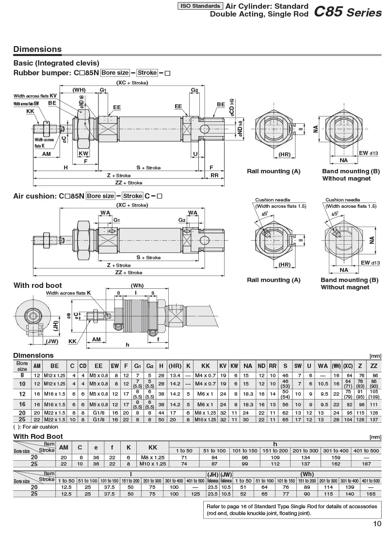 Cilindro neumático iso tipo smc C85 cilindro de aire estándar doble efecto varilla única CD85N diámetro 8 10 12 16 20 25mm carrera 10-200mm - imagen 5