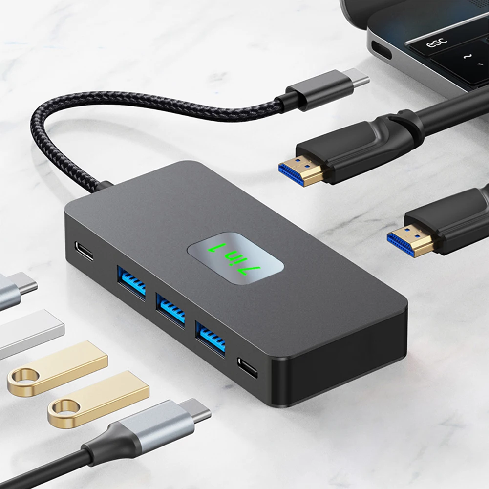 Estación de acoplamiento USB C 7 en 1, Monitor Dual Compatible con HDMI, base USB C PD 100W, 3 * USB3.0 y 1 * USB-C con 2 puertos compatibles con HDMI 4K - imagen 3