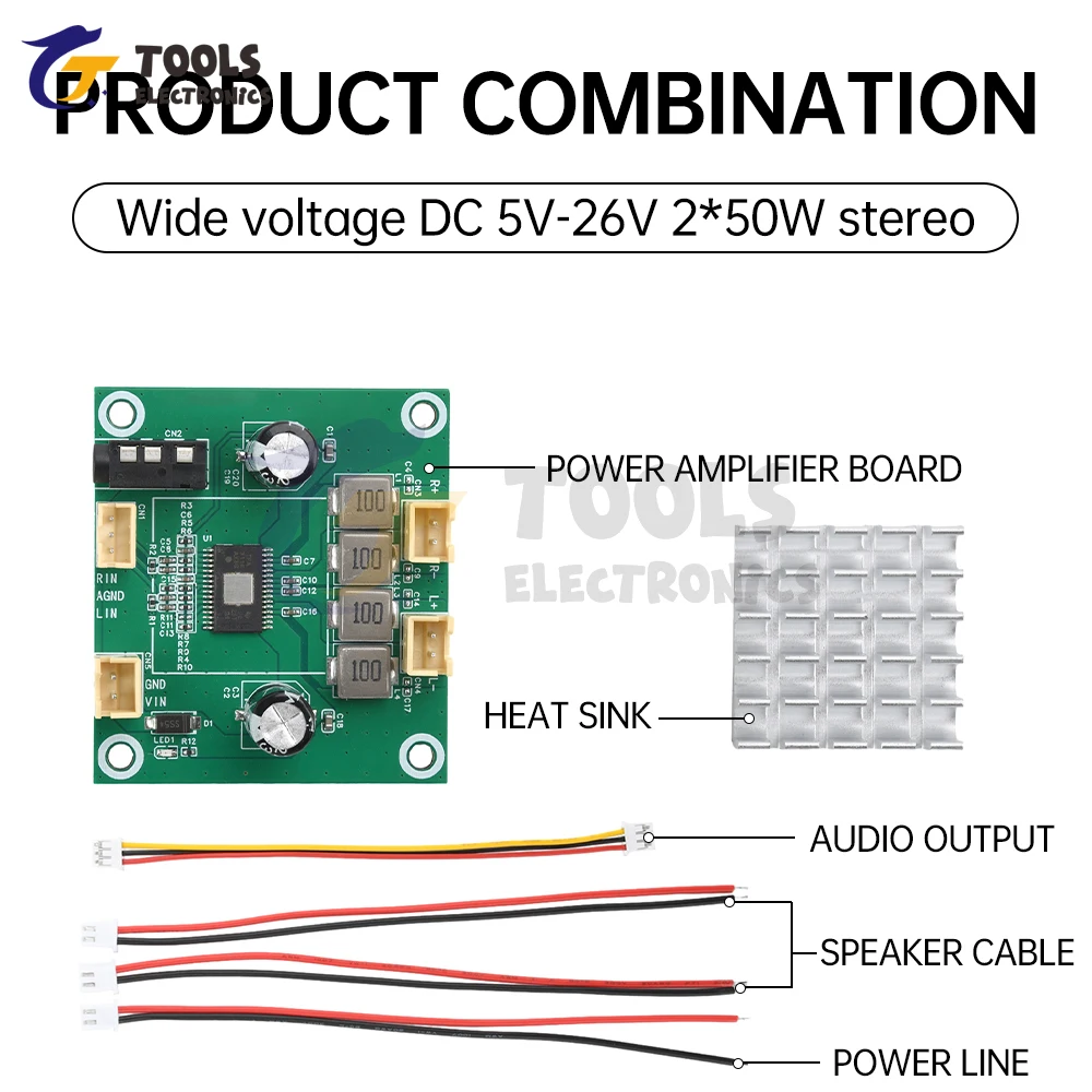 Placa amplificadora de potencia de Audio TPA3116 DC 5V-26V 50W + 50W 2,0 canales Digital Clase D placa amplificadora de Audio estéreo módulo amplificador - imagen 3