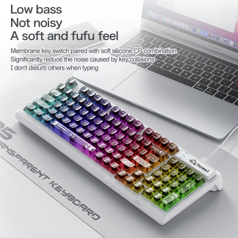 Teclado silencioso al 75% FREEWOLF M95 funda transparente esmerilada retroiluminada RGB, teclas de diseño de anime, silenciosas para juegos/oficina - imagen 3