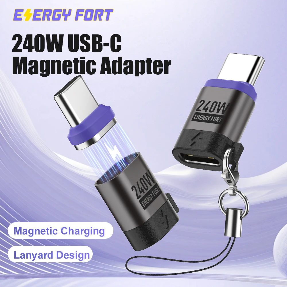 Cable de carga rápida PD 3,0, adaptador magnético tipo C de 240W, extensor de conector tipo C de transferencia de datos de 480 Mbps para teléfono y portátil