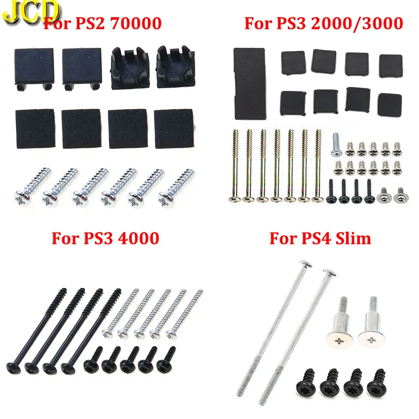 JCD para PS4 Slim tornillos Kit completo de tornillos cubierta de pies de goma de plástico negro para consola PS3 Slim 2000 3000 4000 PS2 70000