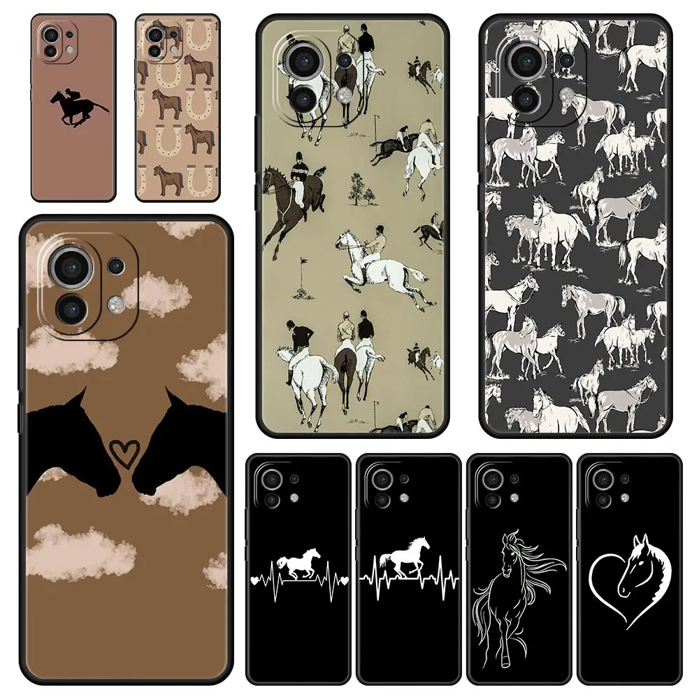 Funda de teléfono para Xiaomi Mi 14, 13, 12, 11 Lite, 13T, 12T, 11x, 11T, 10T, Pro, 9T, Note 10 Lite, de silicona suave funda negra, Animal Art Horse