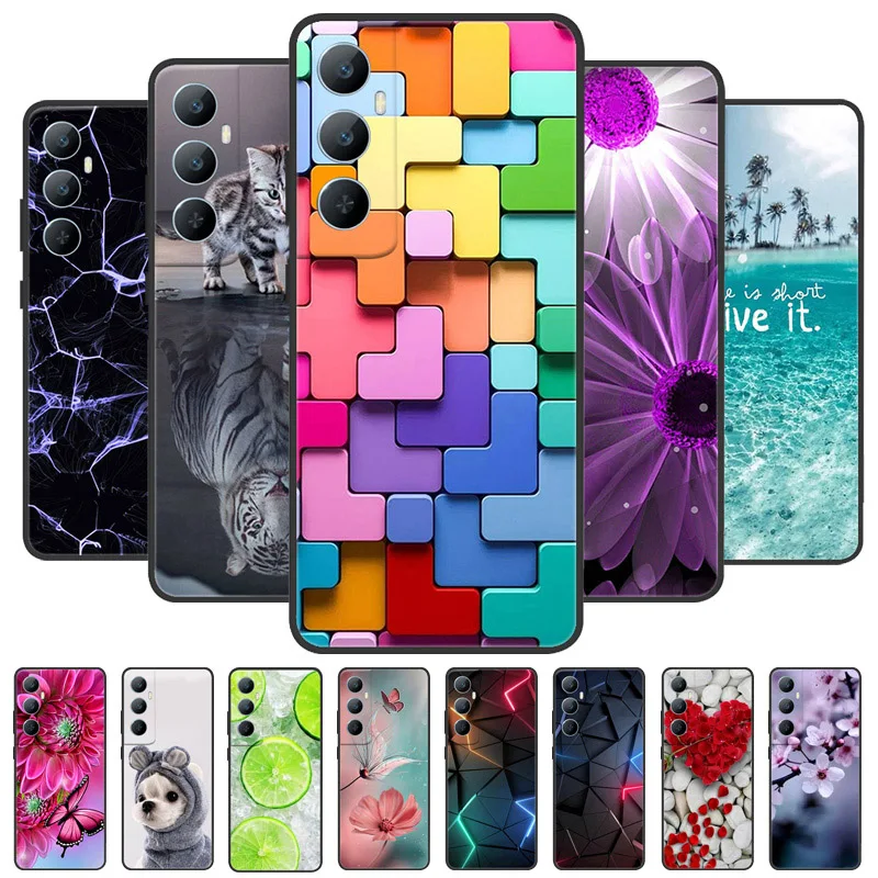 Para Realme C65 4G funda de silicona TPU cubierta de parachoques negro fundas de teléfono para Realme C65 RMX3910 Protector a prueba de golpes carcasa suave C 65