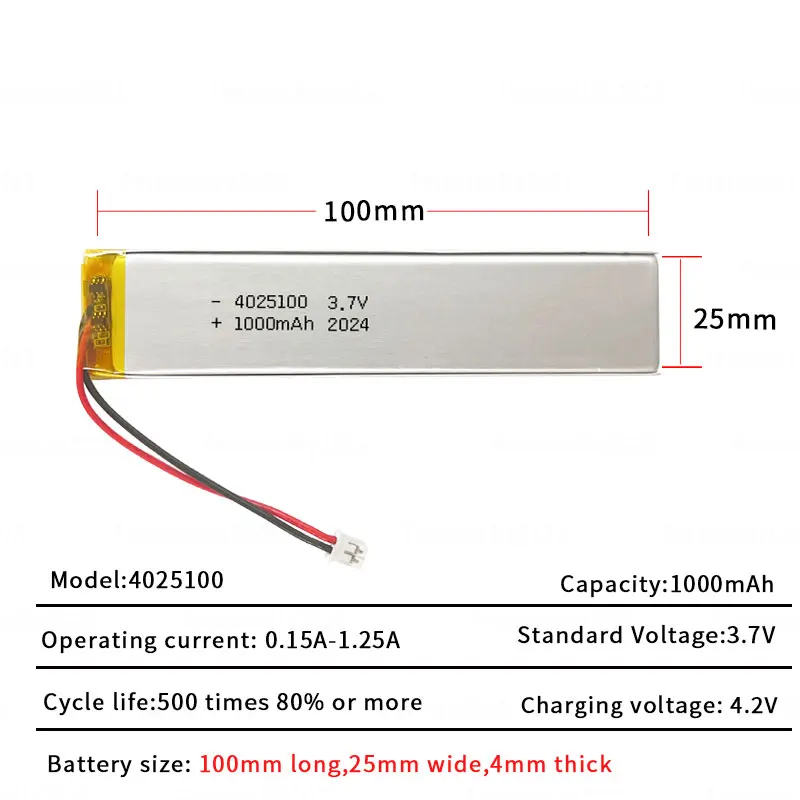 4025100 Batería 1000mAh 3,7 V baterías de litio de polímero de litio para grabadora de voz Bluetooth EBook muebles inteligentes gabinete luz LED - imagen 3