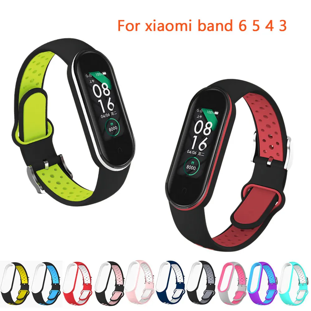 Correa de TPU de dos colores para Xiaomi Mi Band 6 5, repuesto de pulsera de silicona para Xiaomi Band 4 3 MiBand6 Band5