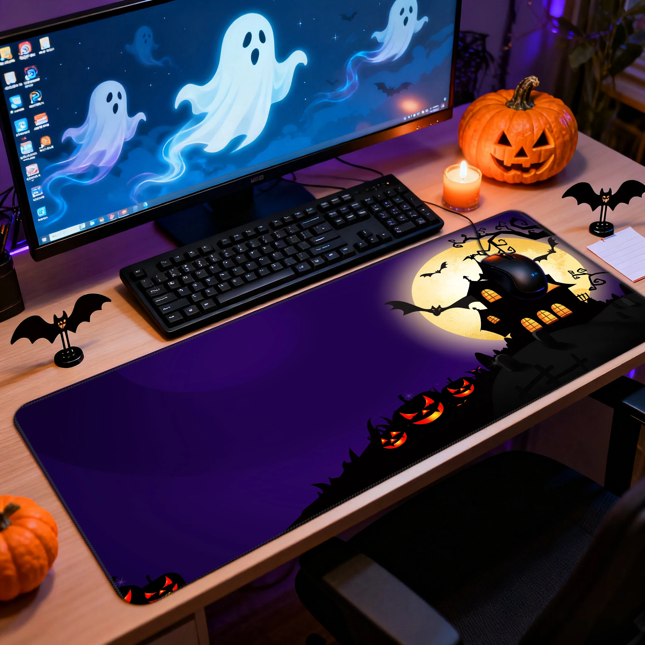 Alfombrilla de ratón de Halloween, alfombrilla de escritorio para teclado de juegos de anime XL, base de goma antideslizante, protector de escritorio extendido grande para el hogar y la Oficina
