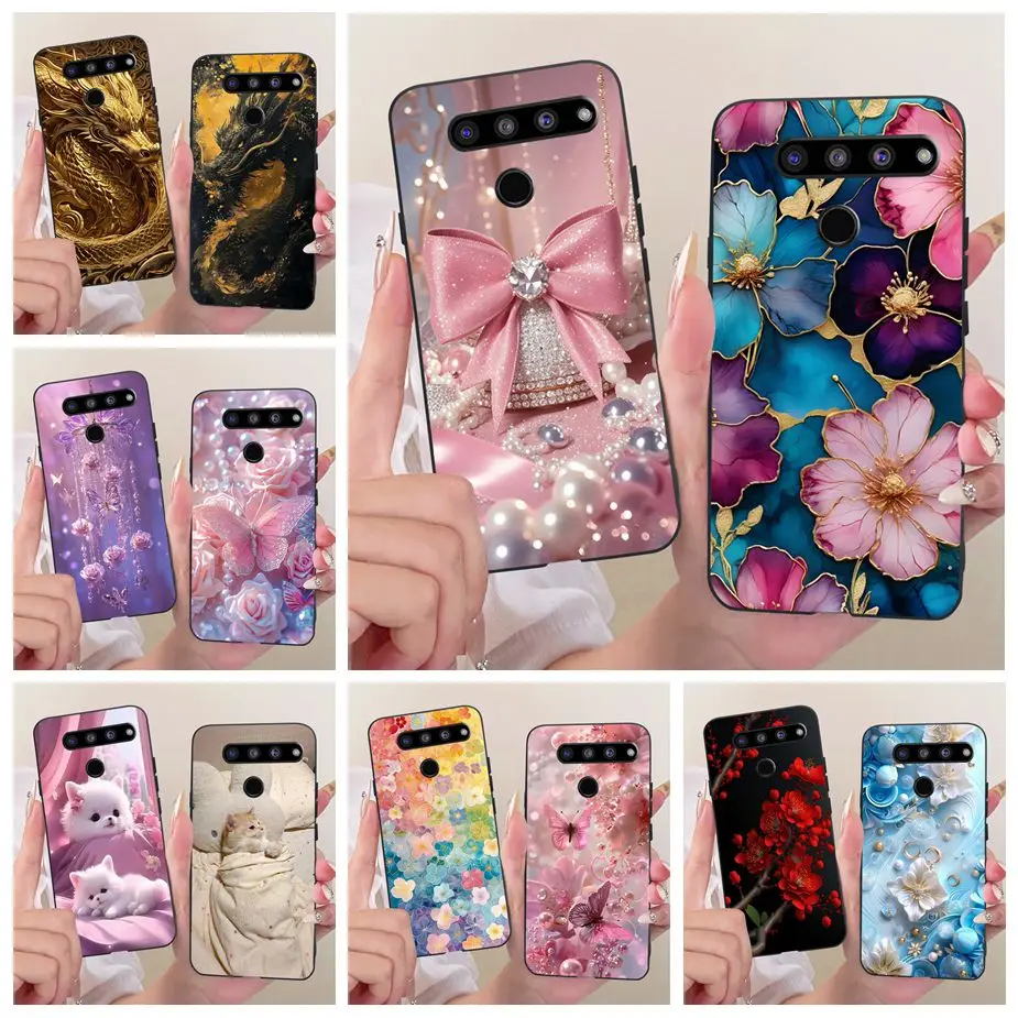 Para LG V50 ThinQ 5G funda LM-V500N lazo de lujo flores cubierta pintada para LG V50s ThinQ 5G funda de silicona suave para LG V40 ThinQ bolsas
