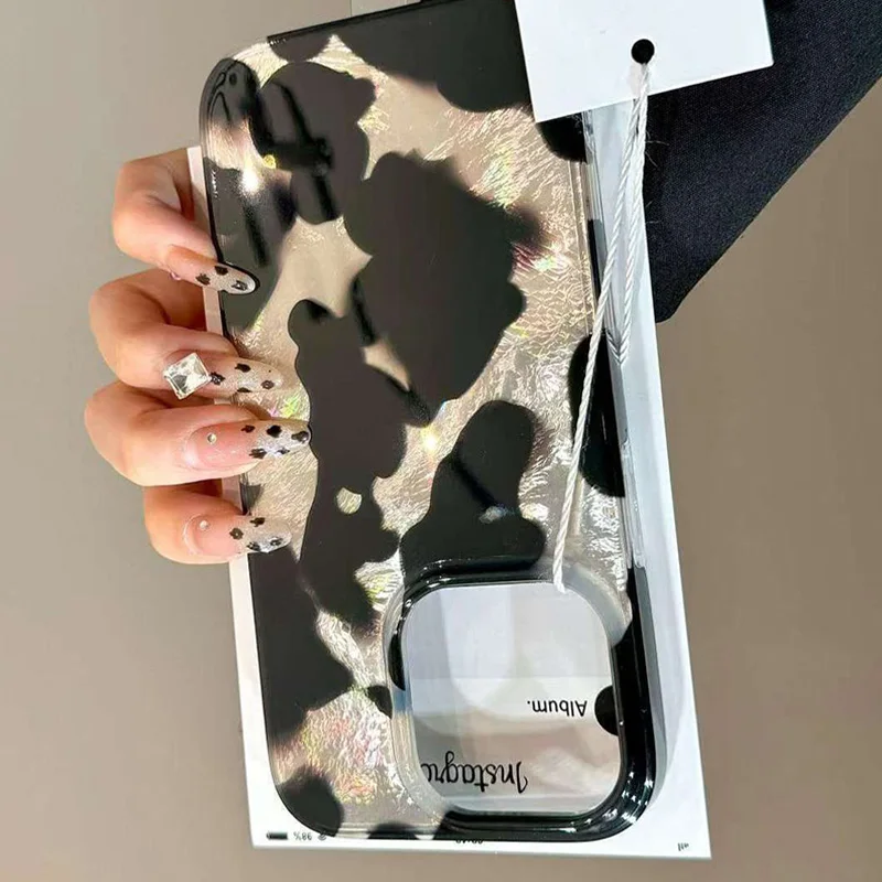 Funda de teléfono con láser de marcas de tinta degradadas para teléfono 16 15 14 13 12 11 Pro Max XS X XR 7 8 Plus elegante cubierta de parachoques trasero con estampado de leopardo - imagen 5