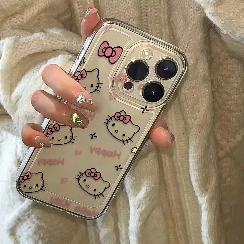 Sanrio Hello Kitty KT cabeza arco funda de teléfono para iPhone 16 15 14 13 Pro Max 11 12 13 Pro X XR 7 8 Plus Linda chica Y2K cubierta creativa
