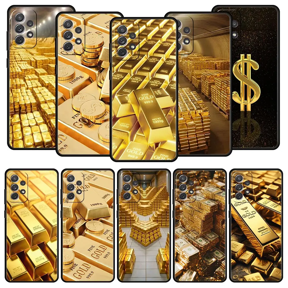 Funda de teléfono con diseño de dinero dorado para Samsung A51 A71 A21S A17 A11 A15 A25 A41 A23 A33 A53 A73 A07 A03S A05S A13 A35 A55 5G