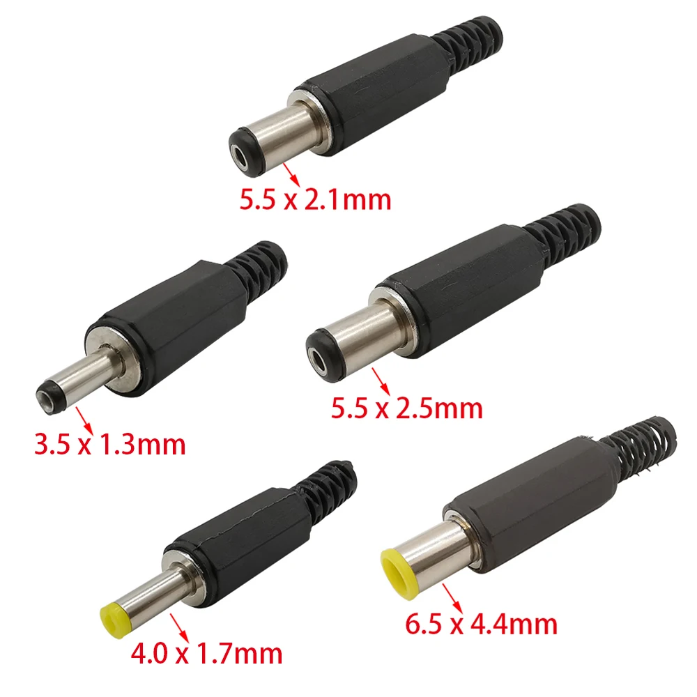 10 Uds 3,5x1,3mm 5,5x2,1mm 5,5x2,5mm 6,5x4,4mm DC enchufe macho adaptador de conector de cable enchufe de carga conector eléctrico