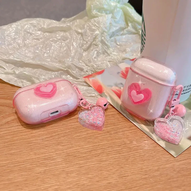 Funda protectora para auriculares Bluetooth Airpods 2 pro/3/pro2, colgante de cristal con purpurina bonita, estilo minimalista - imagen 2