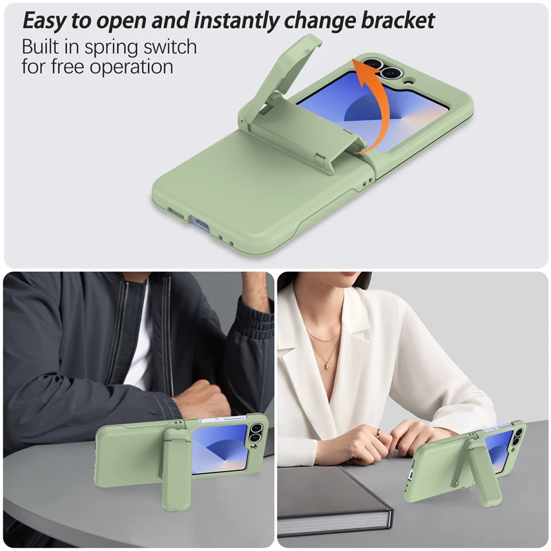 Funda de teléfono con soporte para tarjetas multifuncional para Samsung Galaxy Z Flip 7 6 5 4 3 cubierta ultrafina mate con bisagra de soporte a prueba de golpes - imagen 3