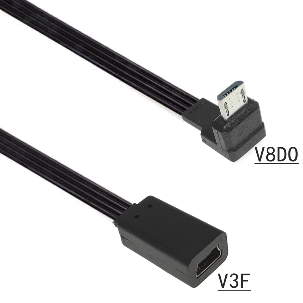 Cable de carga de datos plano Micro USB macho a Mini USB hembra, 90 grados, 4 vías, 10CM, 20CM, arriba, abajo, izquierda, derecha, nuevo - imagen 2