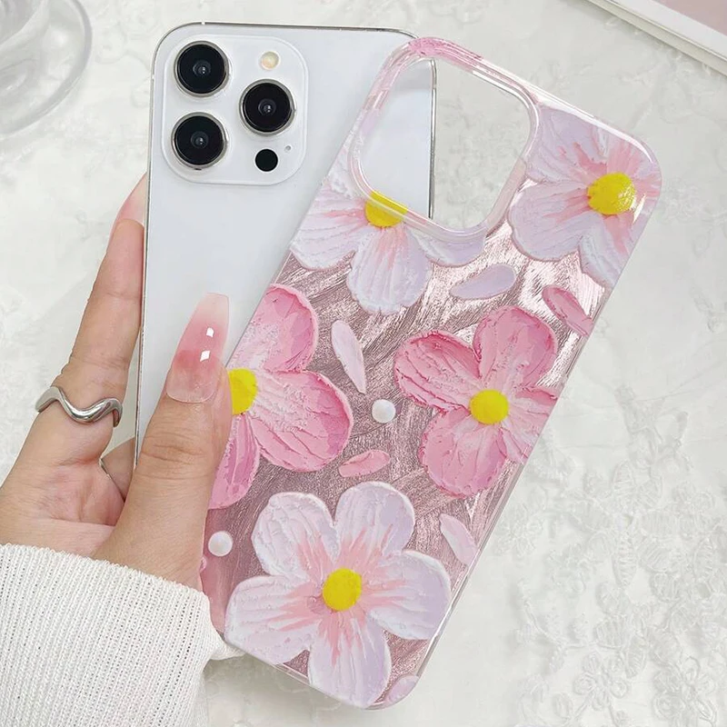 Funda de teléfono con estampado de flores de cerezo a la moda de margaritas para iPhone 13 11 12 14 15 16 17 Air Pro Max Plus 16E 8 7 Plus SE2 X XS