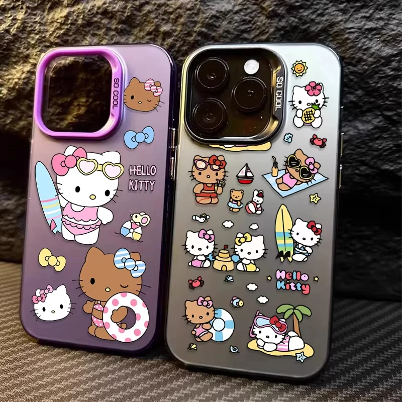 Funda bonita de Hello Kitty con piel rosa y marrón para Samsung Galaxy A15 A35 A54 A55 S25 Ultra S24 FE S23 Plus S22 S21, funda a prueba de golpes
