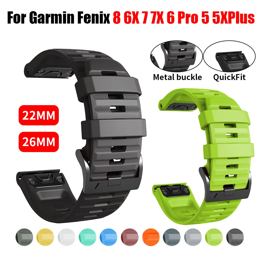 Correa de silicona QuickFit de 22mm y 26mm para Garmin Fenix 8 E 7X 6X Pro 5 5X Plus/Epix Pro Gen2 47mm 51mm Enduro 3