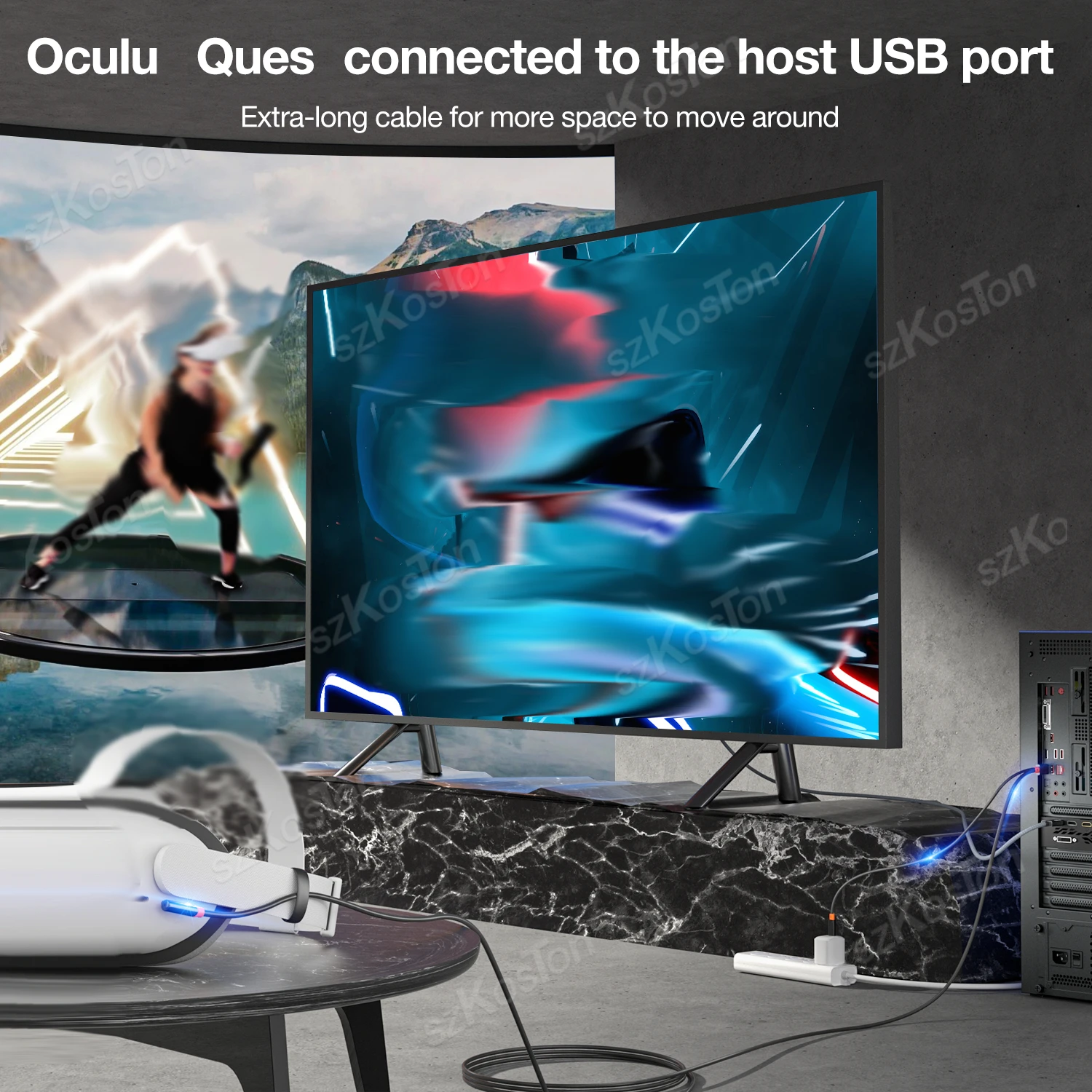Cable de enlace VR para auriculares Meta Quest 3 VR, carga rápida USB3.0 Gen2 a tipo C, transferencia de datos de 5Gbps para Quest 3S/Quest 2/Pico4/PS5 - imagen 4