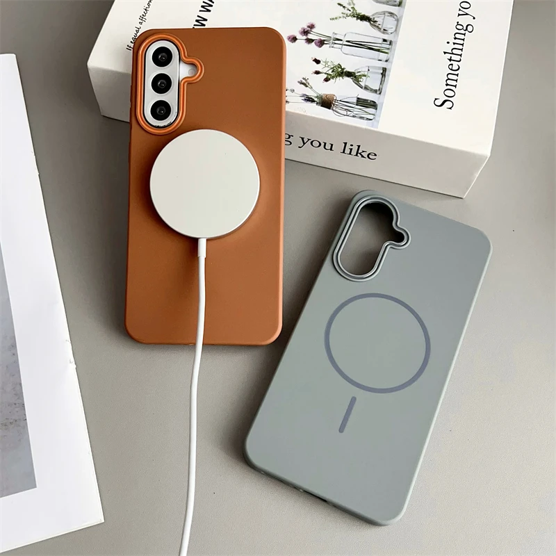Funda de silicona suave para Magsafe mate para Samsung S25 S24 S23FE S22 Ultra Plus A56 A36 A26 A16 A06 A55 A14 A13 A54 cubierta magnética - imagen 3
