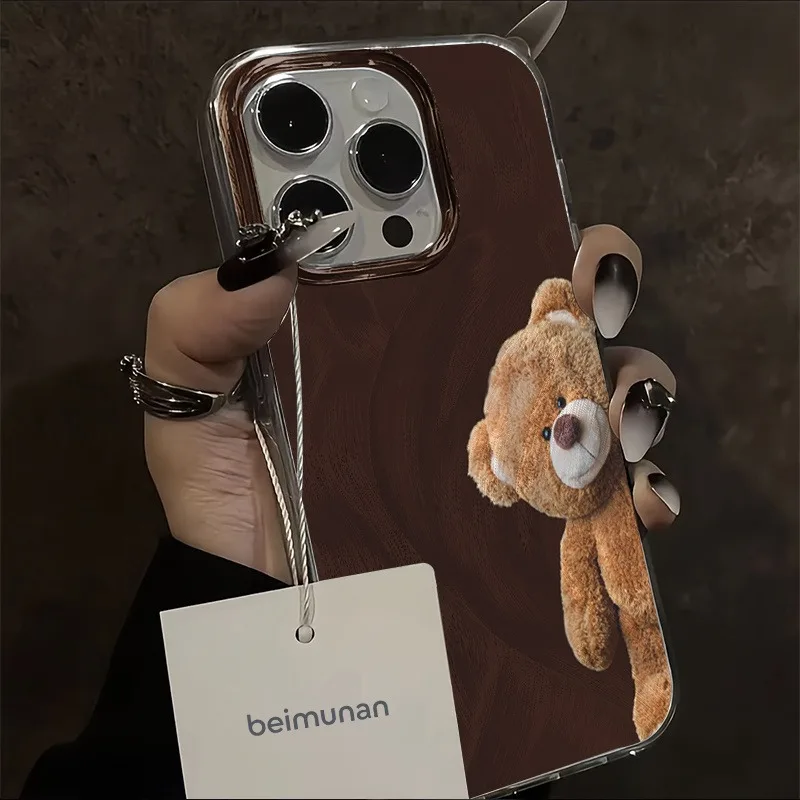 Yusha lindo oso vino fondo rojo juguete de peluche funda de teléfono para Xiaomi Redmi 13 12 14C 13C Redmi Note 14 13 12 Pro Plus 5G 11 cubierta