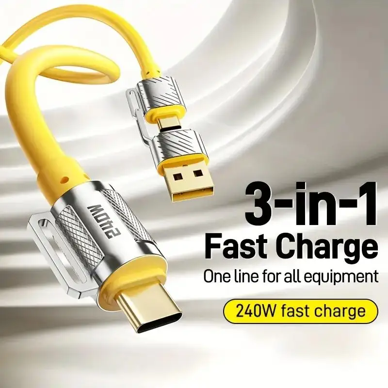 Cable de datos de carga súper rápida USB/Tipo C a Tipo C máximo 3 en 1 de 240 W Compatible con dispositivos de carga Xiaomi Samsung tipo C